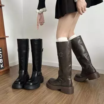 Fashion Fashionable Women s High Boots Winter New Knee-high Women s Shoes Sports Walking 2024 Brand Mid-heeled Knight Boots 35 чёрный