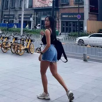Fashion Fat Sister Regular High Waist Summer Super Short Shorts Blue 5XL
