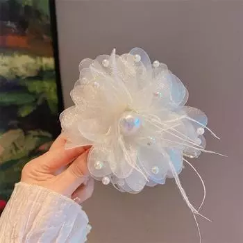 Модные перья, сетка, цветок, заколка для волос, темперамент, жемчуг, элегантный головной убор, аксессуары для волос чёрный