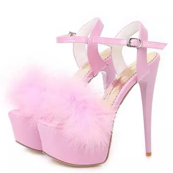 Fashion Feather Summer Sandals Women Shoes 2024 Platform High Heels Flip Flops Ladies Large Size Straps Party Fetish Shoes Girls 34 чёрный