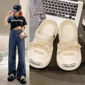 fashion Female Outerwear Wearing Close Toe Hole Shoes Summer Thick Sole Anti Slip Sweet Cool College Style Casual Slipper Garden Shoes 36-37 белый