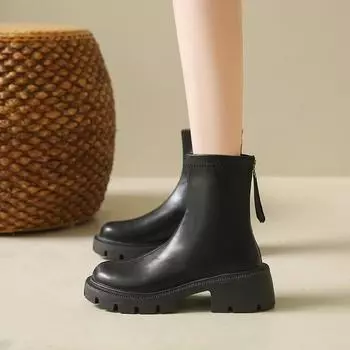 Fashion Female Shoes on Sale 2024 High Quality Zipper Women s Boots Spring Autumn Round Toe Solid Middle Tube Block Heel Fashion Boots 35 чёрный