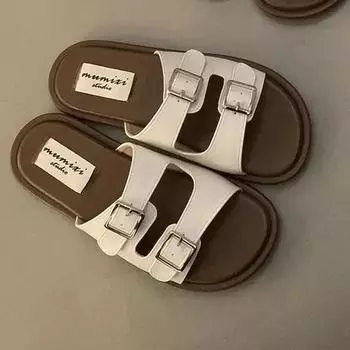 fashion Female Shoes Slippers Women Summer Low Slides Fashion 2024 Luxury Flat Rubber PU Shoes Ladies Slippers Low Luxury Slides Slipe 35 бежевый