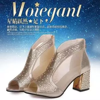 fashion Fish billed high heels Women Sexy Buckle up ultra-high sandals 2024 new Fashion printing Open Toe Shoes Woman Party Pumps summer 35 золотой