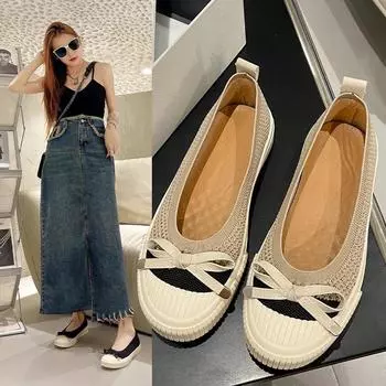 Fashion Fisherman Shoes Women 2024 New Loafers Comfortable and Breathable Knitted Single Shoes Soft Bottom Platform Sole Sports Shoes 35 чёрный