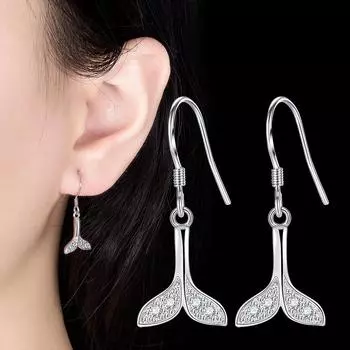 Модные серьги-капельки «рыбий хвост» Простые изящные серьги-кольца в форме хвоста дельфина-русалки