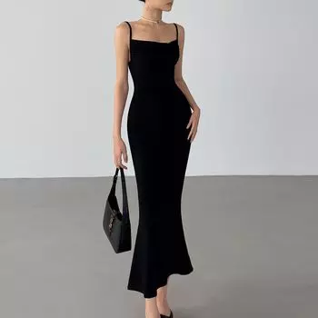Fashion Fishtail Sling Dress Women s Summer Silm Sexy Ruched Open Back Tight Strapless Sheath Beautiful Little Mom Dress Black S