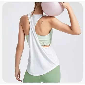 Fashion Fitness Long Vest Naked Women Sense Yoga Vest Jacquard Breathable Blouse Ultra-Thin Quick-Drying I-Shaped Sling White S