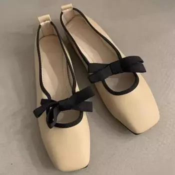 Fashion Flat Bottom Bowknot Square Toe Single Shoes 2024 New Fashion Casual Simple All-match Shallow Mouth Shoes for Women Summertime 35 покинуть белый