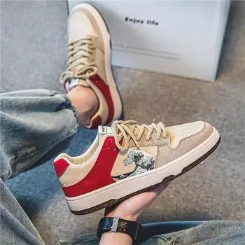 Модные мужские кроссовки для скейтбординга с плоской подошвой, модные дышащие мужские кроссовки для бега, повседневная и удобная спортивная обувь, универсальная стильная обувь 39 бежевый