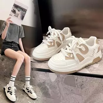 Fashion Flat Bottom Sneakers Women Soft Sole Comfortable Fashion Simple Color Matching All-match Casual Board Shoes Female Autumntime 35