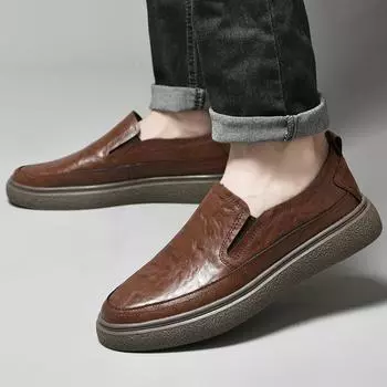 Модные мужские кожаные туфли на плоской подошве Качество Элегантность Комфорт Стиль Офисные Для Вождения На Открытом Воздухе Для Отдыха Бизнес Коричневые взрослые мокасины 38 чёрный