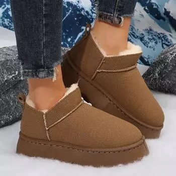 fashion Flat Shoes Women s Snow Boots Suede Plush Warm Casual Shoes 2024 Winter New Thick-soled Fashion Shoes Women s Boots 36 верблюд