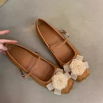 Модные туфли Мэри Джейн на плоской подошве с цветочным принтом, женские босоножки на плоской подошве 2024 года, новые модные туфли для прогулок, удобные классические новые осенние женские туфли Chaussures 35 коричневый
