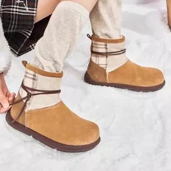 Fashion Flats Fur Ankle Women Boots Suede Snow Warm Plush Cotton Casual Shoes Brand Mid Heels Shoes Woman 2025 Trend Winter Botas Mujer 35 коричневый