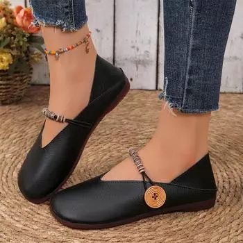 Fashion Flats Loafers Shoes Women Shallow Buckle Shoes Casual 2024 Autumn Dress Cozy Walking Soft Sole Shoes New Brand Mujer Zapatos 36 бежевый