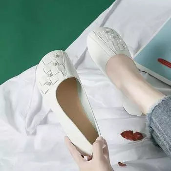 Fashion Flats Pearl Ladies Summer Footwear White Flat Moccasins Round Toe Shoes For Women 2024 On Promotion With Chic Elegant Social 39 35