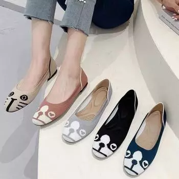 fashion Flats Shoes Woman Spring For Woman New Round Head Collection Women s Knit Comfortable Swedish Women s Breathable Summer 34 королевский синий