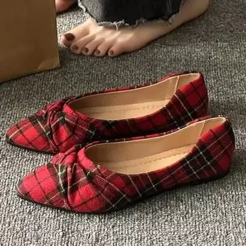 fashion Flats Shoes Women 2024 Spring New Fashion Bow Pointed Toed Shoes for Women Slip-On Casual Shallow Women s Soft Single Shoes 35 красный