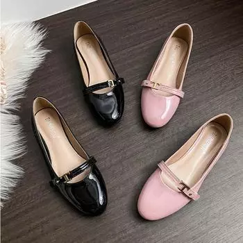 Fashion Flats Shoes Women Button Strap Patent Leather Flat Commuting Single Shoes for Women Work Shoes Comfortable for Work Ladies Shoe 35 розовый