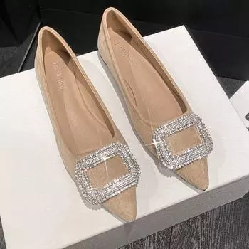 Fashion Flats Shoes Women Flash Diamond Buckle Pointed Flat Sole Single Shoe for Women s New Women Work Shoes Comfortable for Work 35 серебряный
