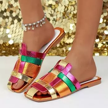 Fashion Flats Women Slippers Fashion Slingback Mules Shoes Square Toe Sandals Autumn Woman 2024 Trend New Casual Slides Mujer Zapatos 37