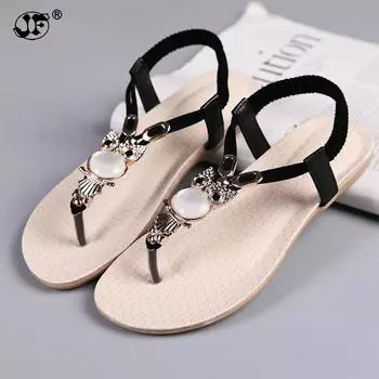 Fashion Flip Flops Women Sandals Casual Flat Sandals T-strap Slippers Women Shoes Bohemian Owl Sandals Summer Beach Sandals 852 4 бежевый