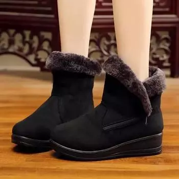 Fashion Flock Winter Warm Faux Fur Snow Fashion Solid Ankle Boots Casual Women Mother Flats Shoes Woman winter boots women 5 красный