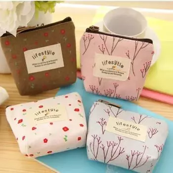 Fashion Flower Pattern Coin Purses Small Fresh Canvas Coin Wallet Lady Earphone Coin Key Money Storage Bag Zipper Pouch светло-синий