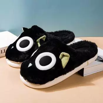 Fashion Fluffy Couple s Slippers Winter Plush Indoor Cotton Comfortable Home Casual Shoe Warm Bathroom Soft Men s Black Cute Slipper 36-37 чёрный