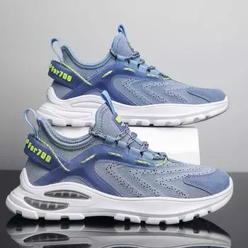 Fashion Flying woven mesh sports shoes men 2024 new low-top lace-up running shoes soft bottom air cushion trendy shoes men 39 чёрный