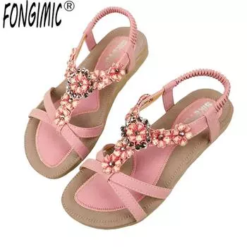 Fashion FONGIMIC Women Summer Sandals Bohemia Flat Shoes Autumn Comfortable Casual Flip Flops Sandals High Quality Beach Sandals Shoes 35 розовый