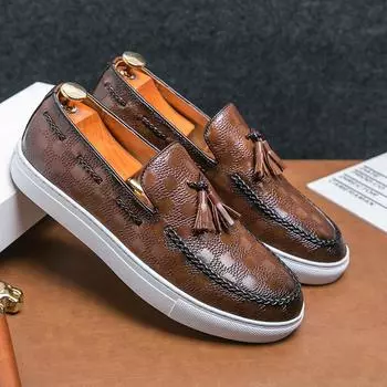 Fashion For Men Casual Shoes Breathable Leather Loafers Driving Moccasins Comfortable Slip on Shoes 2024 New Fashion Shoe Office Shoes 38 коричневый