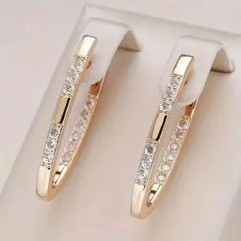 Fashion For Women Jewelry Gifts V Shape Design Luxurious Earrings fashion Synthetic Zircon Unique золотистый