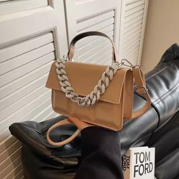 Fashion Foreign Style Small Square Bag Chain Handbag Texture Pu Bag Single Room Bag Niche Versatile Messenger Bag коричневый
