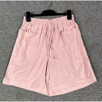 Fashion Foreign Trade Original Order Plus Size Women s Linen Blend Stripes Pocket Summer Home Outwear Important Shorts Pink XL