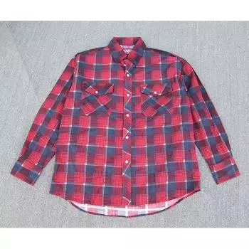 Fashion Foreign Trade Oversize Artistic Casual Long-Sleeved Shirt Dark red Gingham M (European code)