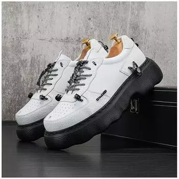 Fashion Forward Mens White Casual Comfort Shoes Breathable Height Increasing Platfrom Trending Leisure Zapatos For Male 38 чёрный