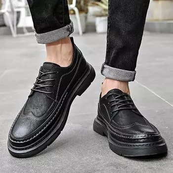 Fashion Four Seasons Men s Leather Shoes Classic minimalist design style Leisure Business Office Outdoor party adult elegant shoes -46 38 коричневый