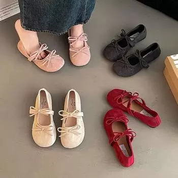 Fashion French bow Mary Jane shoes spring and summer new versatile flat bottom round head with skirt women s single shoes trend 35 красный