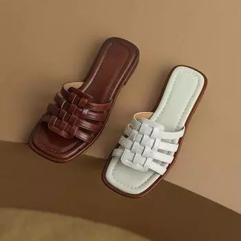 Fashion French Fashion Vintage Sandals and Slippers Women s Summer Outer Slip Resistant Slippers Woven Soft Soles Women Shoes Solid 35 коричневый