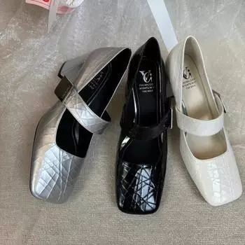 Fashion French Heels Sandals Zapato de Mujer Leather Square Headed Shoes For Female Spring Summer Autumn Thick Heels Outdoor Elegant 34 серебряный
