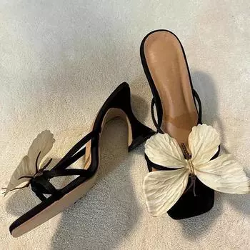 Fashion French niche temperament butterfly slippers women s 2025 new spring and summer thick heel high heel sandals 35
