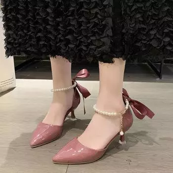 Модные туфли на высоком каблуке с французским жемчугом 2024 года, весна и осень, новый стиль, темперамент, тонкий каблук, заостренный носок, простые босоножки, женская обувь Et Luxe 34 белый