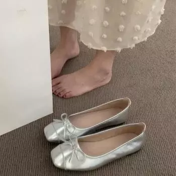 Fashion French Shallow Mouth Bow Tie Square Toe Single Shoes 2024 New Fashion Casual Simple All-match Small Leather Shoes Summertime 35 красный