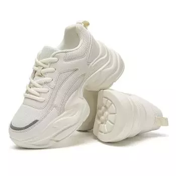 fashion Fujeak Comfortable Platform Shoes Plus Size Female Shoes Casual Sneakers Trend Non-slip Footwear Breathable Mesh Shoes for Women 36 бежевый