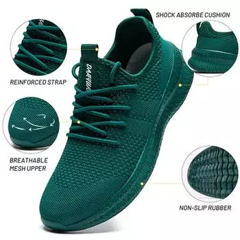 fashion Fujeak Ultralight Breathable Mesh Sneakers for Men Non-slip Casual Running Shoes Fashion Classic Solid Colour Shoes Plus Size 46 41 темно-зеленого