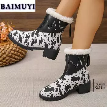fashion Fur High Heels Women Snow Ankle Boots Warm Shoes 2025 Trend New Short Plush Zipper Chelsea Boots Winter Chunky Mujer Botas Pumps 36