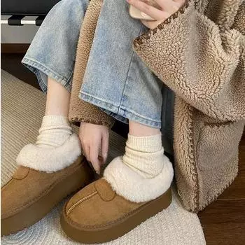 Fashion fur integrated heightening thick-soled snow boots women s 2025 new winter velvet thickened warm cotton shoes 35 верблюд