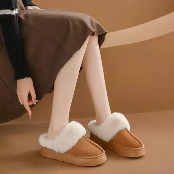 Fashion Fur Slippers Women Winter Plush Sandals Luxury Slip on Platform Slides Female Thick Sole Designer Cotton Home Shoes 36 жёлтый